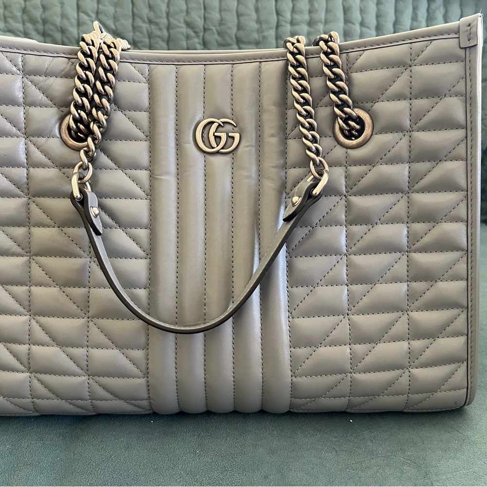 Gucci Marmont Gray Quilted Shoulder Bag with Chain Straps